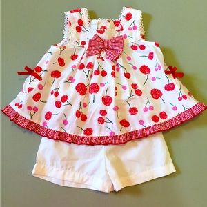 Vintage Wonderkids 24 Mos Cherries Outfit Shorts Set Swing Tank Gingham